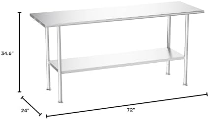 Atelicf NSF Stainless Steel Prep Table 24X72 inch, Rounded Flat Top - Image 3