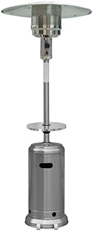 87'' Tall Patio Heater, 49000 BTU, Stainless Steel, Adjustable Table, Weight Bladder, Wheels, Regulator and Hose by AZPatioHeatersLLC