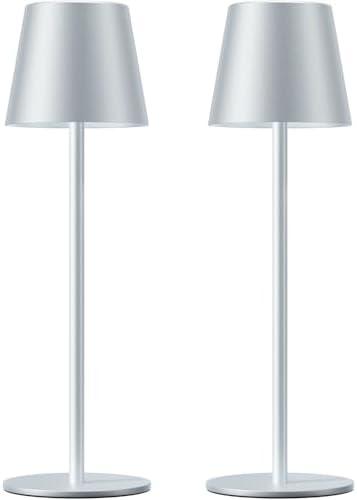 Kakanuo Silver Grey Cordless Lamp Rechargeable - 2 Pack 5000mAH Battery Operated Table Lamp for Counter, 3 Color Stepless Dimming Wireless Lamp for Dining Kitchen, Outdoor Patio, Touch Control by KakanuoLightings
