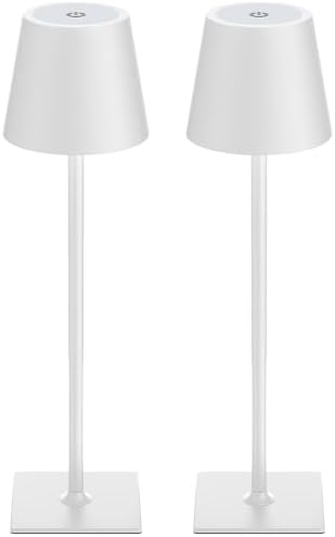 Kakanuo White Gold Cordless Rechargeable Table Lamp 5000mAh Battery Operated Lamps, 3 Colors Stepless Dimming Touch Lamp for Living Room, Kitchen Counter, Dining, Outdoor Patio, 2 Pack by KakanuoLightings