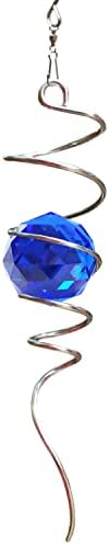 FONMY Gazing Ball Spiral Tail -Decorative Wind Spinner Sun Catcher Rainbow Maker 11 inch Tail and 2 inch Dark Blue Crystal Orb. Indoor Outdoor Garden Decoration -13 inch Height by FONMY