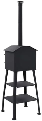Outdoor Pizza Oven Charcoal Fired with 2 Fireclay Stones, Portable Backyard Pizza Maker for Bread Cakes Pies, Black Metal Construction with Thermometer and Storage Shelves - Image 4