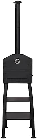 Outdoor Pizza Oven Charcoal Fired with 2 Fireclay Stones, Portable Garden Wood Fired Pizza Maker for Bread Cakes Pies, Durable Steel Construction with Thermometer, Black - Image 3
