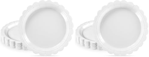 NatNarr 30 Pcs Dessert Plates Disposable, 7 Inch Scalloped White Plates Small Cake Birthday Plate for Wedding, Birthday, Bridal Shower (Pack of 2) by NatNarr