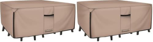 ULTCOVER Rectangular Patio Heavy Duty Table Cover - 600D Tough Canvas Waterproof Outdoor Dining Table and Chairs General Purpose Furniture Cover Size 88L x 62W x 28H inch (Pack of 2) by ULTCOVER