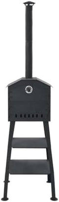 Outdoor Pizza Oven Charcoal Fired with 2 Fireclay Stones, Portable Backyard Pizza Maker for Bread Cakes Pies, Black Metal Construction with Thermometer and Storage Shelves by Unknown