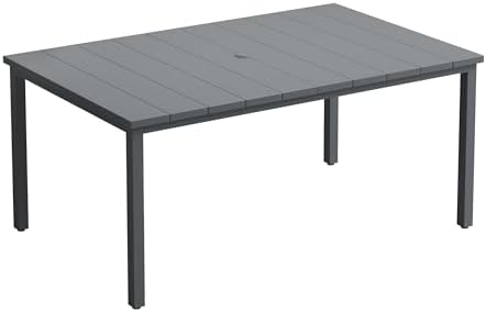 Outdoor Dining Table for 6, 63" Rectangle Outdoor Table with Adjustable Umbrella Hole, All-Weather Metal Patio Dining Table for Lawn Garden Backyard Deck, Dark Grey - Image 7