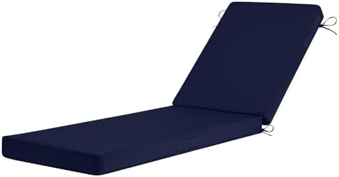 Basic Beyond Chaise Lounge Cushions Outdoor, 3-Layer Waterproof Outdoor Furniture Cushions with Removable Cover and 4 Ties, 72"x21"x3" Patio Lounge Chair Cushions for Outdoor Furniture, Navy by BasicBeyond