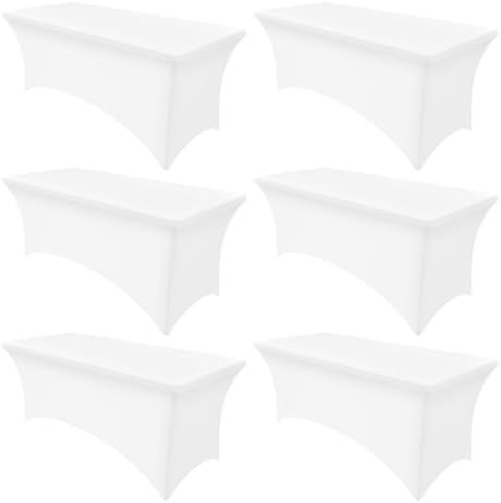 Smiry 6 Pack Spandex Table Cloth 6FT, Elastic Fitted White Tablecloth by Smiry