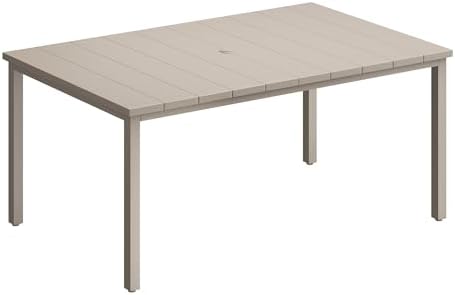 Outdoor Dining Table for 6, 63" Rectangle Outdoor Table with Adjustable Umbrella Hole, All-Weather Metal Patio Dining Table for Lawn Garden Backyard Deck, Sandshell - Image 7