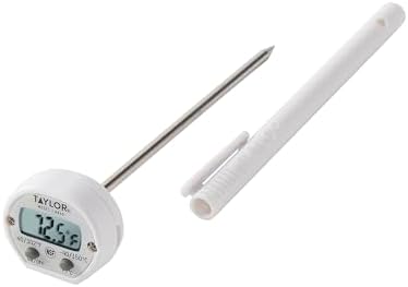 Taylor Instant Read Digital Meat Thermometer for Grill, BBQ & Kitchen, NSF Approved, Fast Internal Temperature Readings, F/C Switchable Display, Battery Included, Pocket Sleeve Clip, White by Taylor