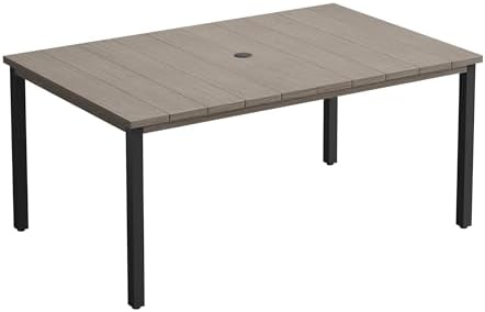 Outdoor Dining Table for 6, 63" Rectangle Outdoor Table with Adjustable Umbrella Hole, All-Weather Metal Patio Dining Table for Lawn Garden Backyard Deck, Grey - Image 7