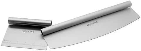 HENCKELS BBQ 2-pc Stainless Steel Pizza Cutter and Bench Scraper Set, Rocking Blade with Safety Guard and Measuring Scraper for Dough, BBQ and Baking by Unknown