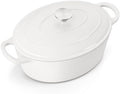 E-far 7QT Oval Dutch Oven Pot with Lid, White Enameled Cast Iron Dutch Oven by E-far