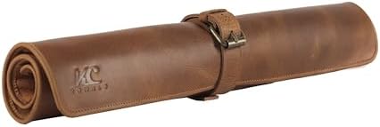 Leather Knife Roll Bag for Chefs – 17.5” x 17.5” Professional Chef Knife Storage Organizer, Portable Culinary Knife Case, Travel Knife Roll for Kitchen, BBQ & Catering (Serena) by KomalC