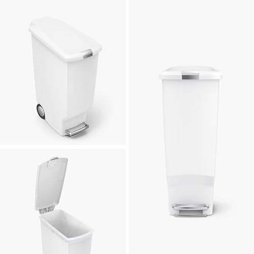 simplehuman 40 Liter / 10.6 Gallon Slim Kitchen Step Trash Can With Secure Slide Lock, White Plastic - Image 3