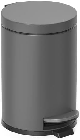 Cesun Small Round Bathroom Trash Can with Lid Soft Close, 1.2 Gal, Gray by Cesun