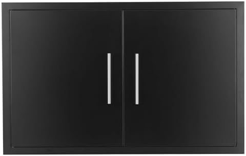 JIE JIN Outdoor Kitchen Doors 35" W X 24" H Double Doors 1.2mm Thickness Stainless Steel BBQ Access Door BBQ Island Doors Outdoor Kitchen Accessories Door for Outdoor Kitchen BBQ Island (Black) by JIEJIN