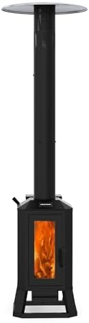 70,000 BTU Wood Pellet Outdoor Patio Heater with Glass Viewing Window by HEATAK