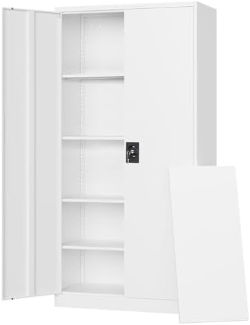 Letaya Metal Garage Storage Cabinets with Lock Door and Adjustable Shelves, Steel Tool Cabinets for Home,Office,Warehouse Organisieren (White, 72" H) by LetayaMetalCabinets