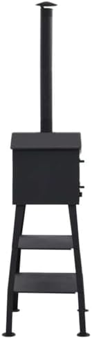 Outdoor Pizza Oven Charcoal Fired with 2 Fireclay Stones, Portable Backyard Pizza Maker for Bread Cakes Pies, Black Metal Construction with Thermometer and Storage Shelves - Image 3
