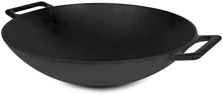 Jim Beam 12" Pre-Seasoned Cast Iron Wok, Griddle & Stir Fry Pan, Heavy Duty by Jim+Beam