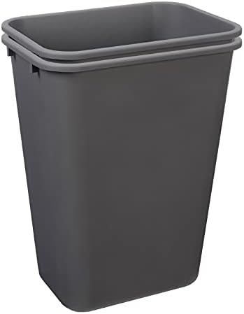 Amazon Basics Rectangular Commercial Office Wastebasket, Easy to Clean, 10 Gallon, Grey, 2-Pack - Image 2