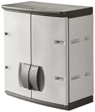 Rubbermaid Wall Mounted Storage Cabinet with Doors 150-Pound Capacity Gray Lockable Three-Shelf Cubbard for Tools/Car Accessories/Cleaning in Home/Garage/Outdoor Areas by Rubbermaid