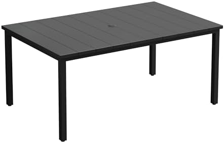 Outdoor Dining Table for 6, 63" Rectangle Outdoor Table with Adjustable Umbrella Hole, All-Weather Metal Patio Dining Table for Lawn Garden Backyard Deck, Black - Image 7