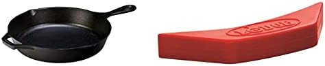 Lodge 10.25 Inch Cast Iron Pre-Seasoned Skillet – Signature Teardrop Handle - Use in the Oven, on the Stove, on the Grill, or Over a Campfire, Black & ASAHH41 Silicone Assist Handle Holder, Red by Unknown