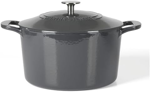 Martha Stewart Gatwick 7 QT Enamel Cast Iron Dutch Oven – Gray, Durable Heavy-Duty Dutch Oven for Slow Cooking, Braising, and Baking by MarthaStewart