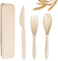 YDYTOP Reusable Travel Utensils Set with Case, Beige Wheat Straw Portable Knife Fork Spoons Tableware, Eco-Friendly BPA Free Cutlery for Kids and Adults as Travel Picnic Camping Utensils by YDYTOP