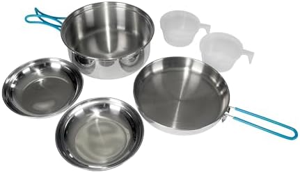 Stansport Stainless Steel Camping Cookware Set – Durable Nesting Mess Kit for Backpacking, Hiking & Outdoor Cooking – Compact Portable Pot & Pan with Carry Bag – Multiple Sizes for Family to Solo Use by Stansport