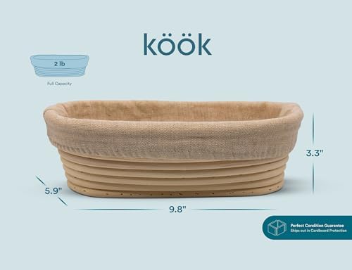 Kook Dutch Oven with Lid, Enameled Cast Iron Bread Baker, Dual Handles, 3.4 Qt, Oval, Includes Banneton Proofing Basket with Liner, Artisan Sourdough Bread Baking Set - Image 7