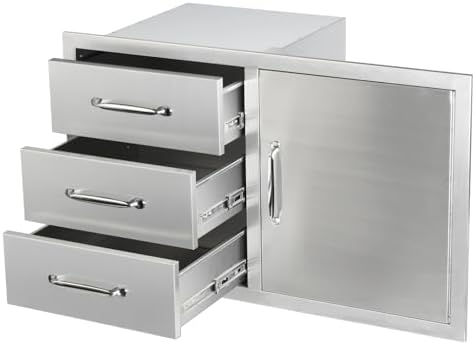 Outdoor Kitchen Door Drawer Combo Cabinet,38.1W x 22.6H x 20.8D Stainless Steel with Handles,Triple Drawers & BBQ Access Combo for Outdoor Kitchen Island (Drawer with Handle and Right Door Combo) by Unknown