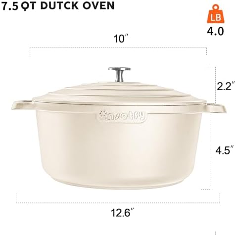 Large Dutch Oven Pot with Lid-7.5QT Cast Aluminum Oven Pot with Two Handles Lightweight for Bread Baking Braising and Roasting(Beige) - Image 3