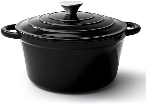 6 Quart Dutch Oven Pot with Lid, Non Stick Enameled Cast Iron Dutch Oven for Bread Baking, Heavy-Duty, Oven Safe Ceramic Cookware Up to 500°F for Baking, Braising, Stews, Roasting, Black by Fijinhom