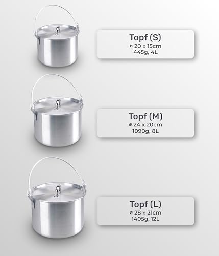 AceCamp Nested Pot Aluminum Lightweight Cooking Pot Set Outdoor Large Stock with lid and folding handle - 4L,8L,12L - Image 3