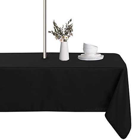 LUSHVIDA Rectangle Outdoor Tablecloth with Umbrella Hole 60x102 Inch Black by LUSHVIDA