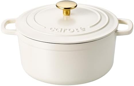CAROTE Enameled Cast Iron Dutch Oven Pot with Lid, 4 QT Dutch Ovens, Heavy-Duty Cast Iron Pot for Sourdough Bread Baking, Braising, Stews, Roasting, Healthy & Non-Toxic, Dual Handles, All Stovetop Compatible, Oven Safe up to 500° F, Cream White by CAROTE