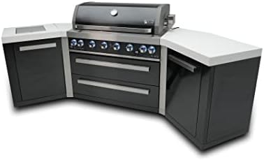 Mont Alpi Premium 110"W Black Stainless Steel U-shaped Deluxe Outdoor Kitchen Island with Infrared Side Burner + 44"W 6-Burner BBQ Grill + Granite Countertops + Storage Cabinets + Rotisserie + Cover - Image 6