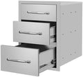 Outdoor Kitchen Drawers 14" W x 21"H x 21"D Stainless Steel Drawer Flush Mount Triple BBQ Drawers with Chrome Handle for Outdoor Kitchen Island, Patio Grill Station by SGOLAN