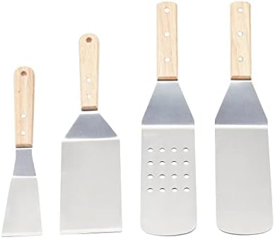 Amazon Basics 4-Piece Stainless Steel BBQ Grilling Tool Set for Outdoor Cooking, Griddle Spatula, Heat Resistant, Dishwasher Safe, Silver - Image 5