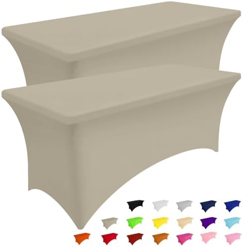 Smiry 2 Pack Spandex Table Cloth 5FT, Elastic Fitted Taupe Tablecloth by Smiry