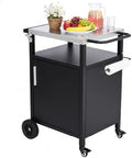 VINGLI Outdoor Grill Table Cart with Cabinet, Stainless Steel Movable Kitchen Island with Large Storage Cabinet, Multifunction Food Prep Table with Bottle Opener and Seasoning Tray, for Patio, Home by VINGLI
