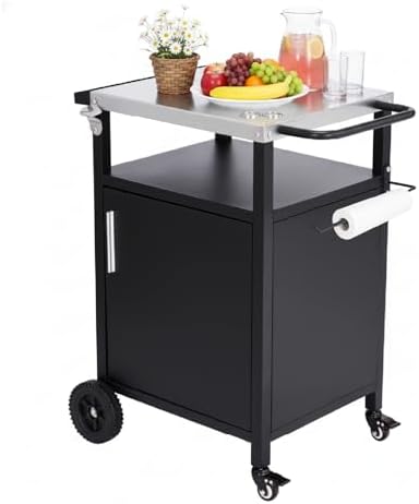 ROVSUN Outdoor Grill Table Cart with Cabinet, Stainless Steel by ROVSUN