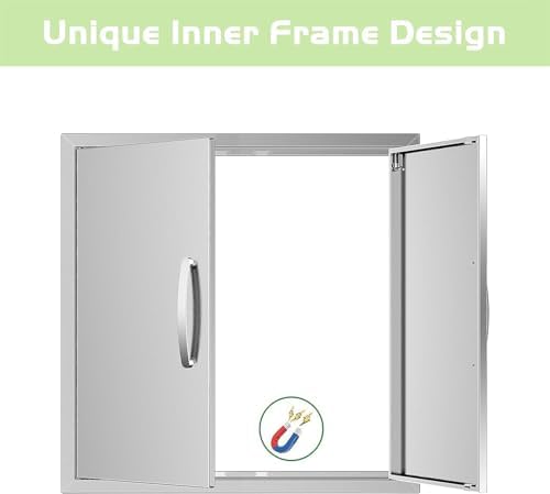 BBQ Access Double Doors 26Wx24H Flush Mount Stainless Steel Outdoor Kitchen Door for Outside Cabinets and BBQ Island - Image 4