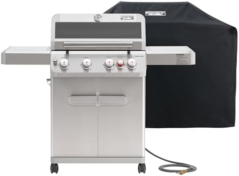 Monument Grills 4+1 Burner Natural Gas Grill with Hose, 50,000 BTU Stainless Steel Outdoor Patio Barbecue Grill with Cover, Fast Heating, Knob Control, and Easy Cleanup, M415BZNG by MonumentGrills