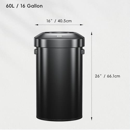 EKO 16-Gallon Round Black Stainless Steel Open Top Trash Can, Large Commercial Waste Bin with Detachable Lid and Carrying Handle, Brushed Metal Garbage Bin for Home, Office, Restaurant, Restroom - Image 3