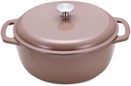 Amazon Basics Enameled Cast Iron Dutch Oven Pot With Lid, 4.3-Quart, Round, Dual Handles, Heavy-Duty, Oven Safe for Stews, Roasting & Baking, Clay by AmazonBasics